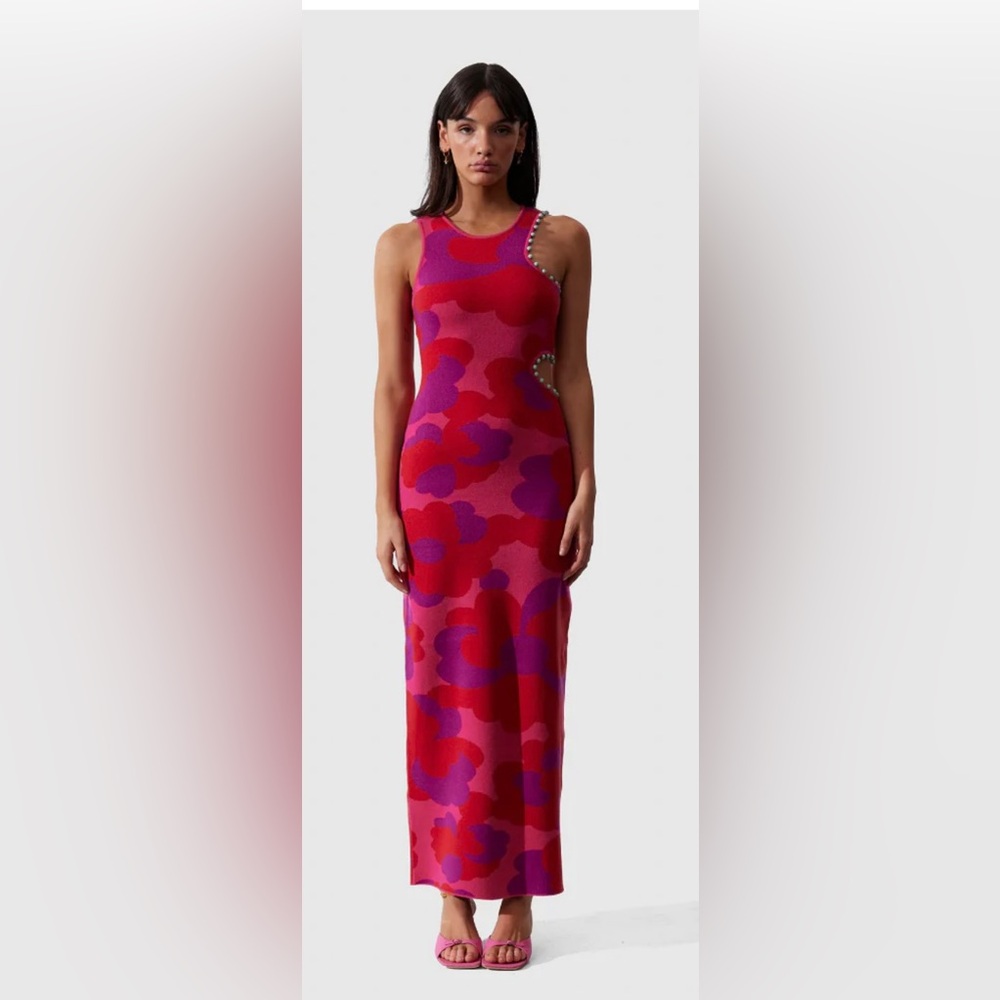 The Wolf Gang Dress Womens S Pink Red Purple Rogue Escena Beaded Knit Cut Out